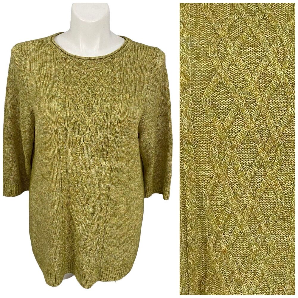 CJ Banks Sweater Womens 1X Green Textured Knit Cabin Nature Lightweight Office
